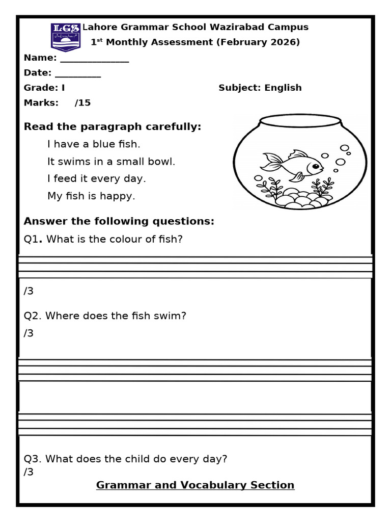 Grade 1 Assessment 1 | PDF
