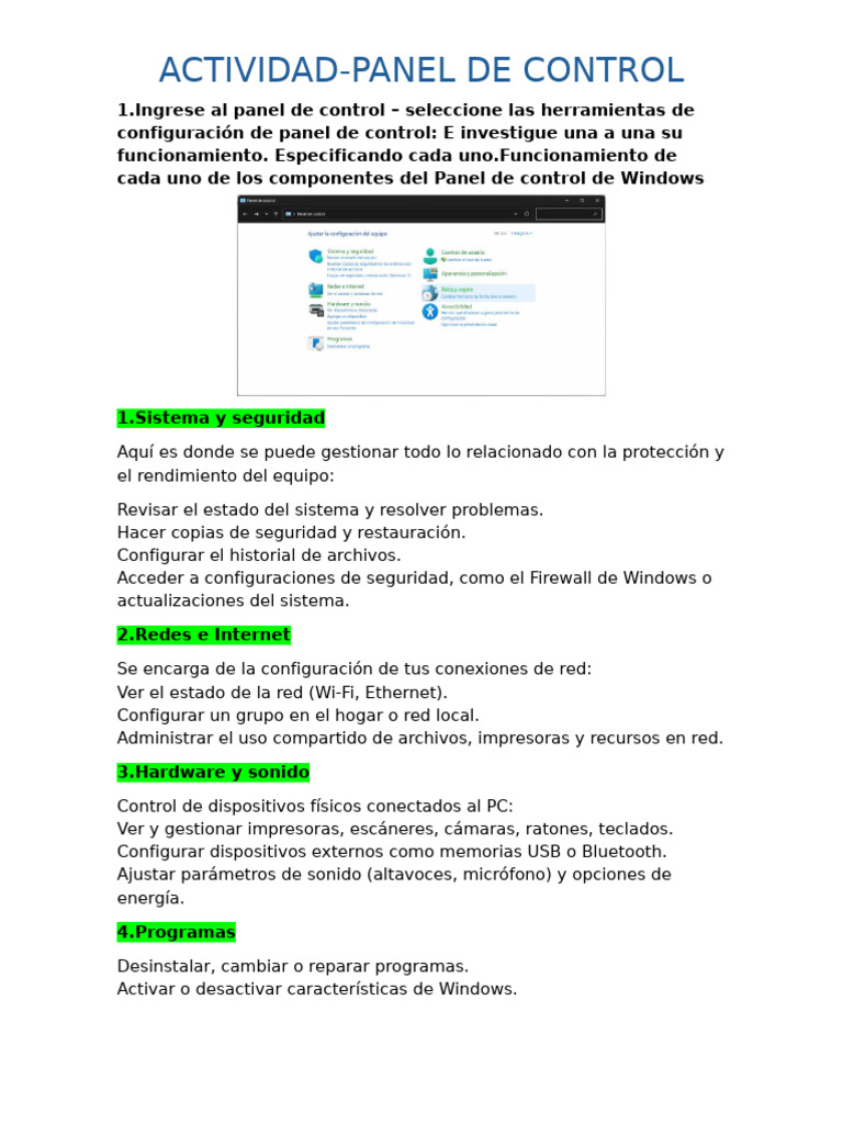 Sistemas Operativos - Panel de Control | PDF | Windows 10 | Archivo de ...