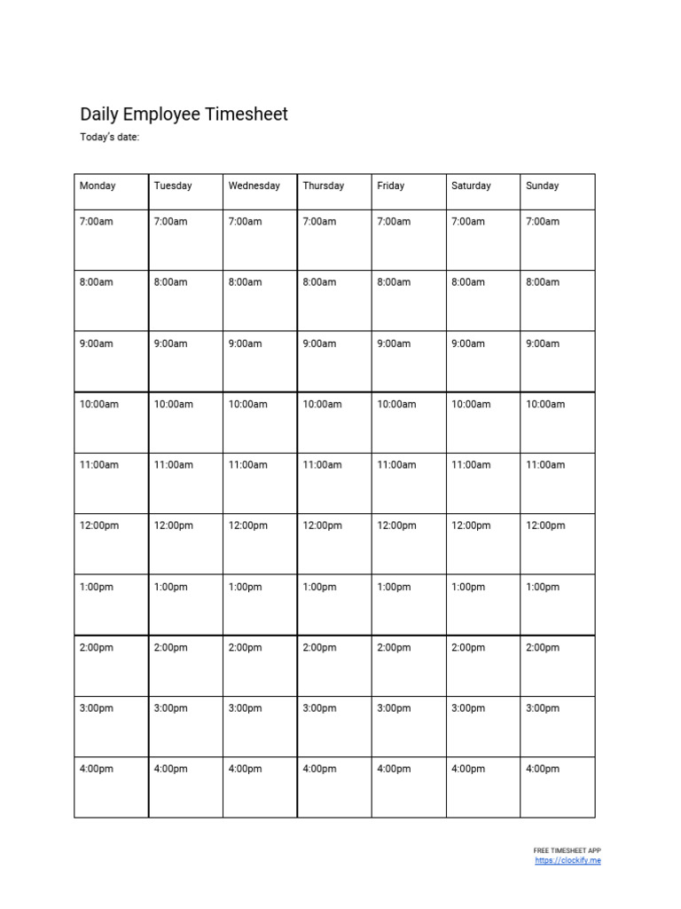 Daily Employee Timesheet Template | PDF