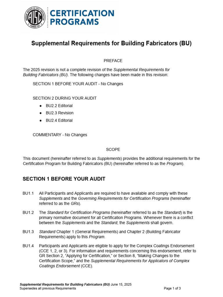 2.1 AISC Supplemental Requirements For Building Fabricators 2025 | PDF ...
