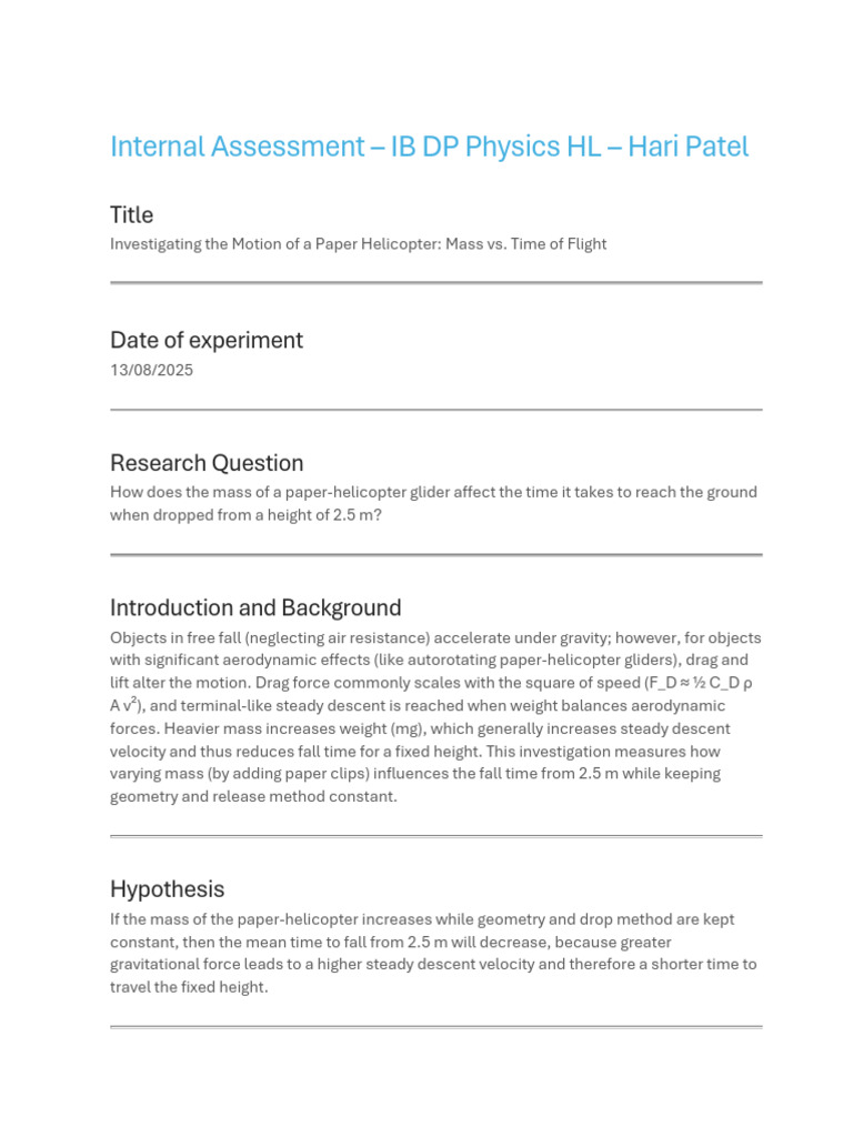 Investigation Helicopter | PDF | Mass | Force