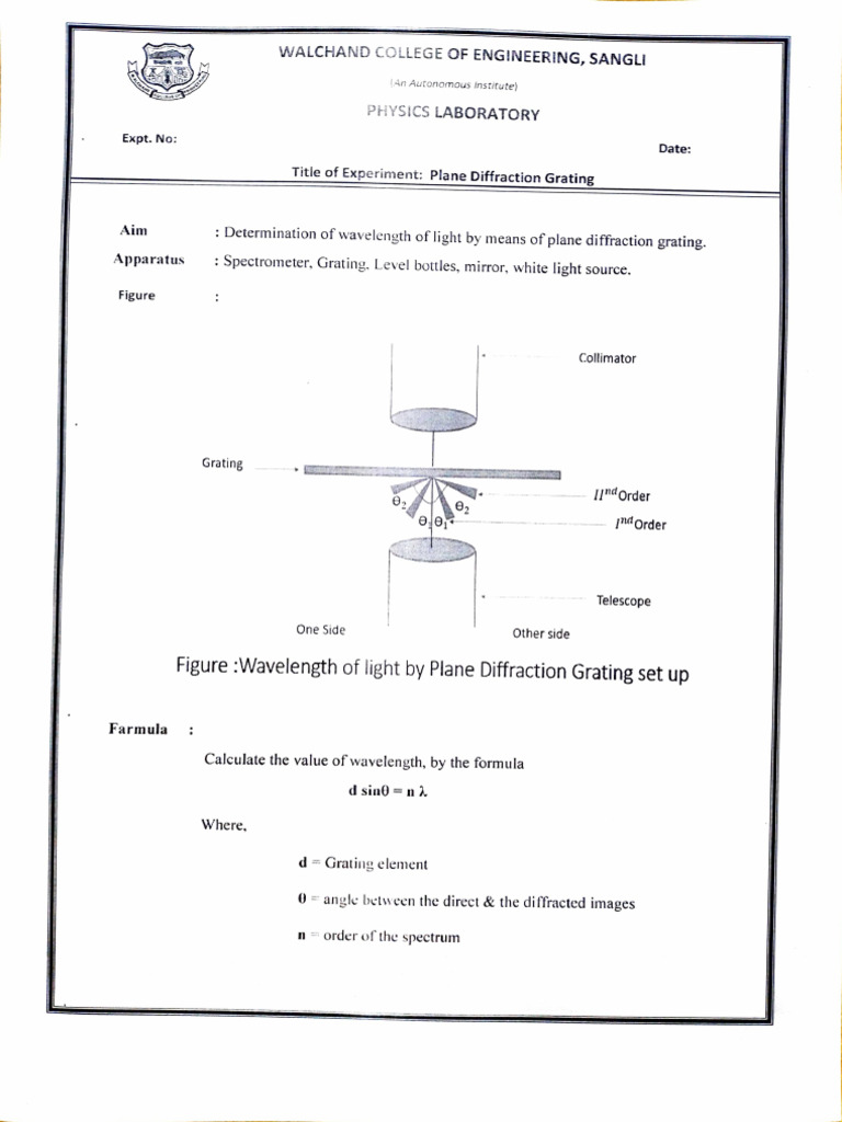 Plane Diffraction Grating | PDF | Diffraction | Wavelength