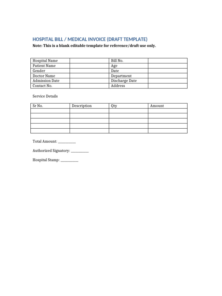 Editable Hospital Bill Template | PDF