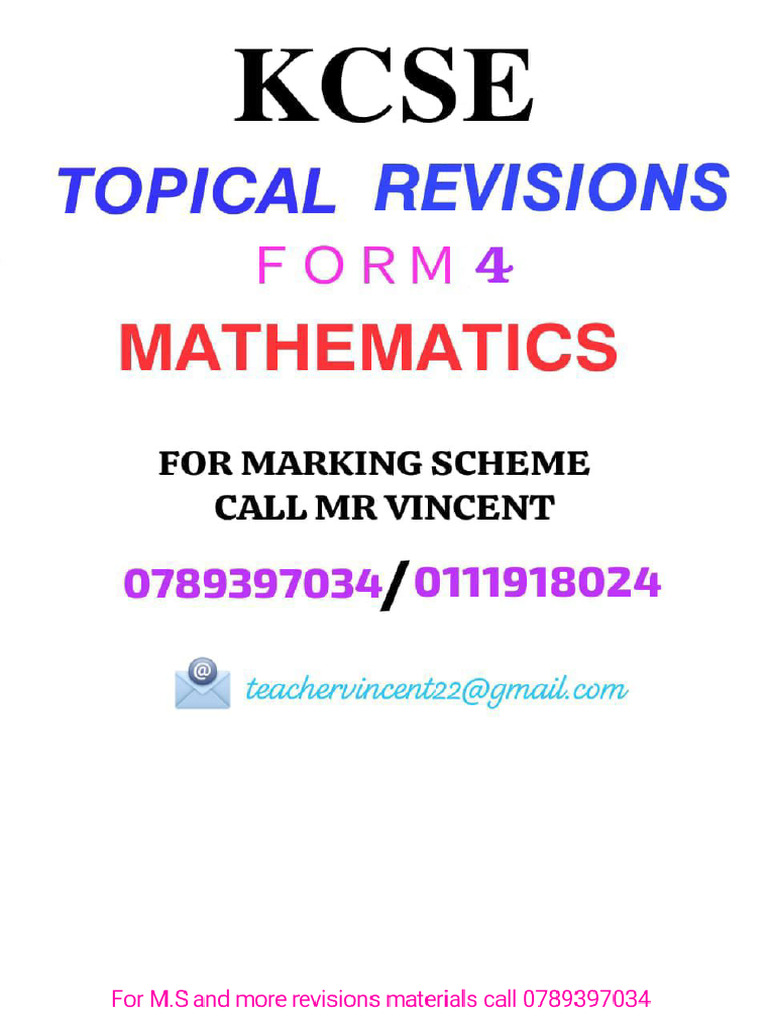 Mathematics Form 4 Topical Questions | PDF | Cartesian Coordinate ...