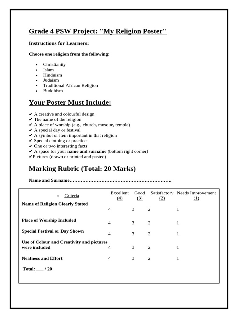 Grade 4 PSW Project | PDF