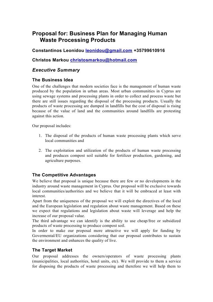 Waste Management Business Plan PDF Waste Management Landfill