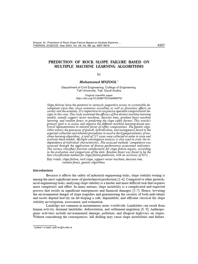 Prediction of Rock Slope Failure Based On | PDF | Sensitivity And ...