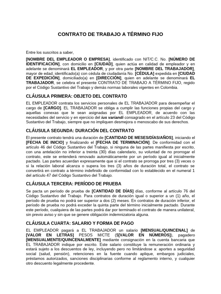 Contrato Termino Fijo Mejorado ProEmpresa | PDF