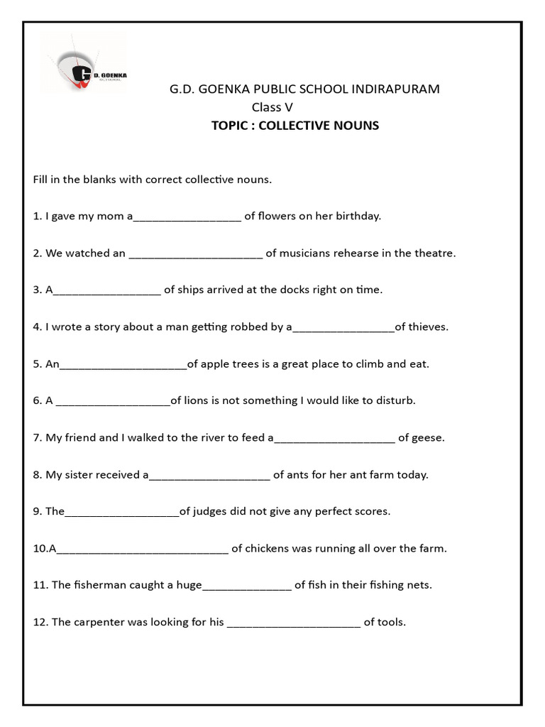 Class 5 - Collective Noun Worksheet | PDF