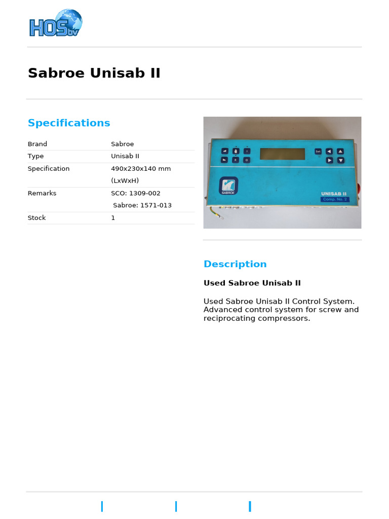 Sabroe Unisab II - Product Sheet | PDF