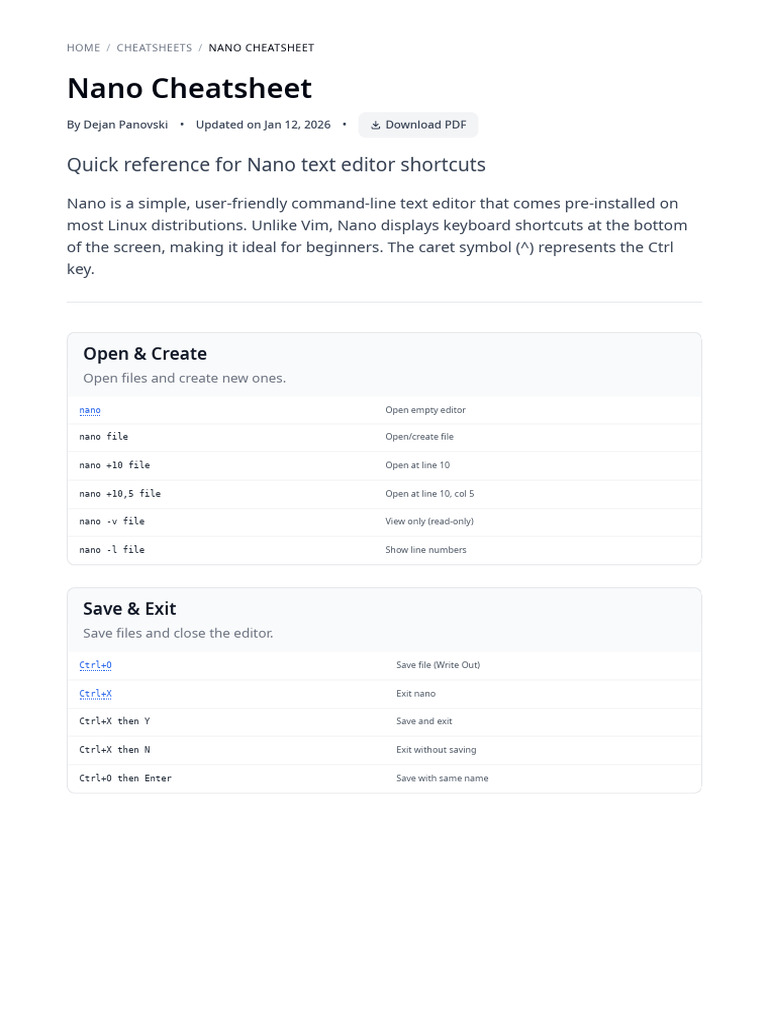 Nano Cheatsheet | PDF | Text | Computing