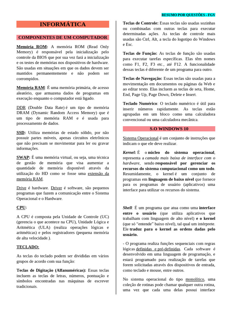 Resumo Por Questões FGV - Informática | PDF | Kernel (sistema ...