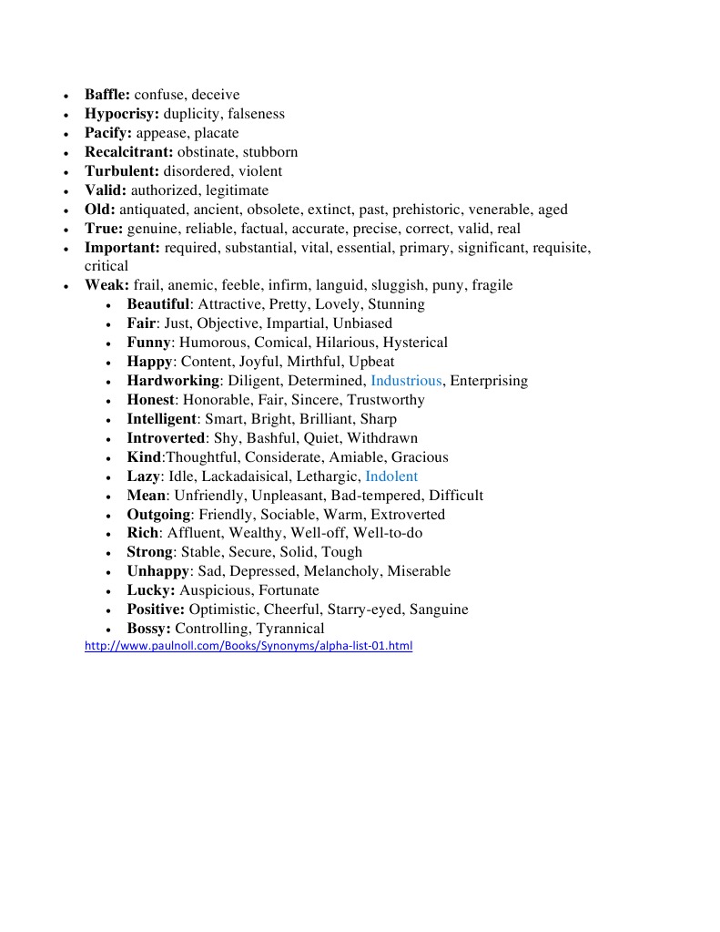 Vocabulary Synonyms Guide | PDF