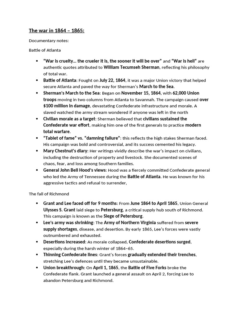 The War in 1864 - 1865 | PDF | Reconstruction Era | Confederate States ...