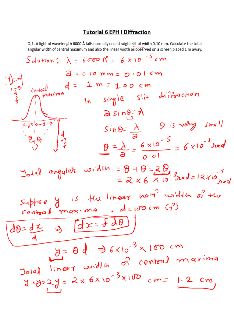 Solutions Tutorial 6 EPH I Diffraction | PDF | Diffraction | Wavelength