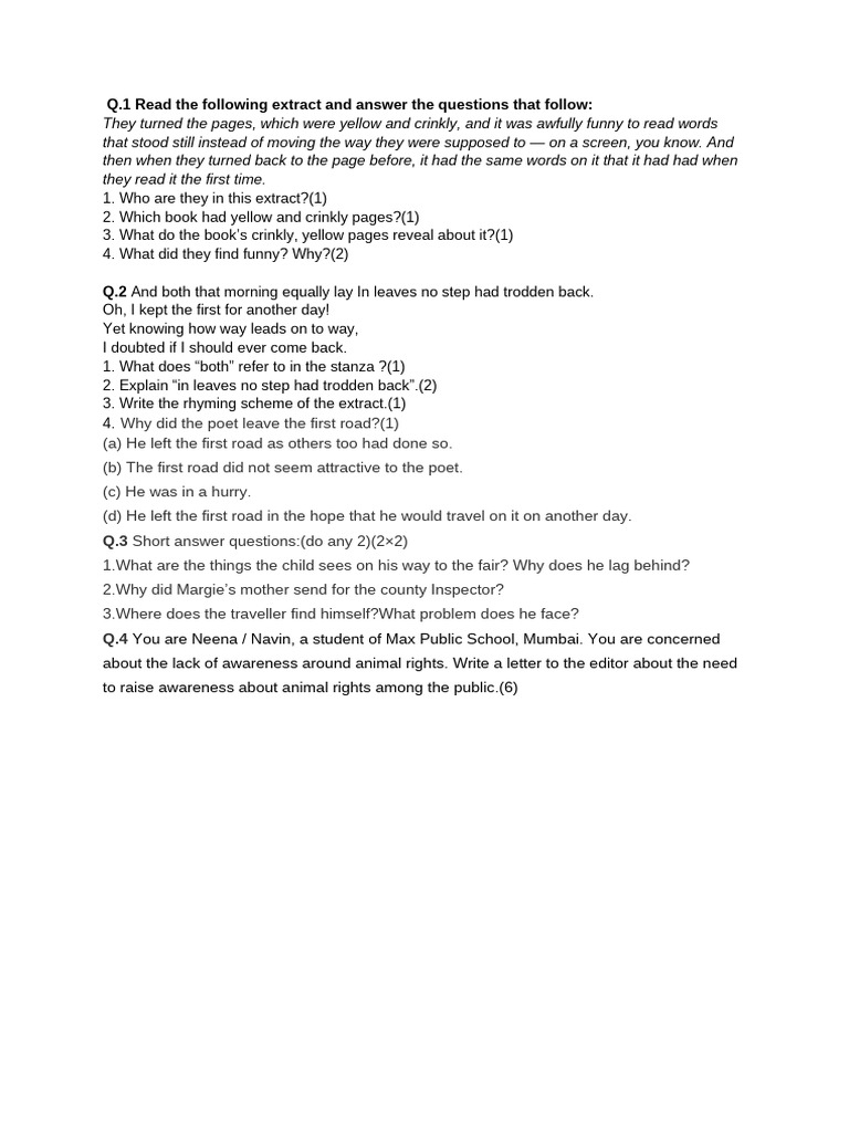 Revision Test English Class 9 | PDF