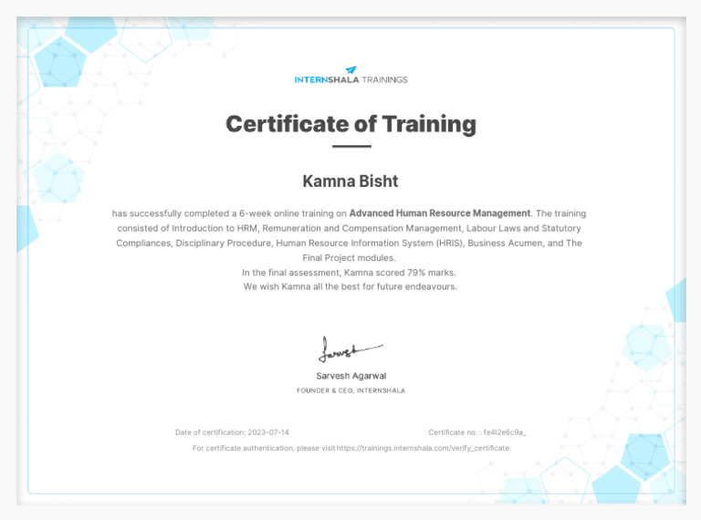 Advanced Human Resource Management Training - Certificate of Completion ...