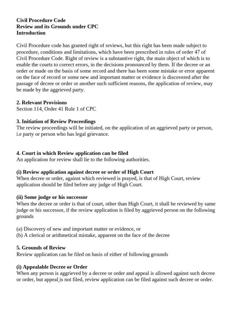 CPC Review and Its Grounds Under CPC | PDF | Appeal | Decree