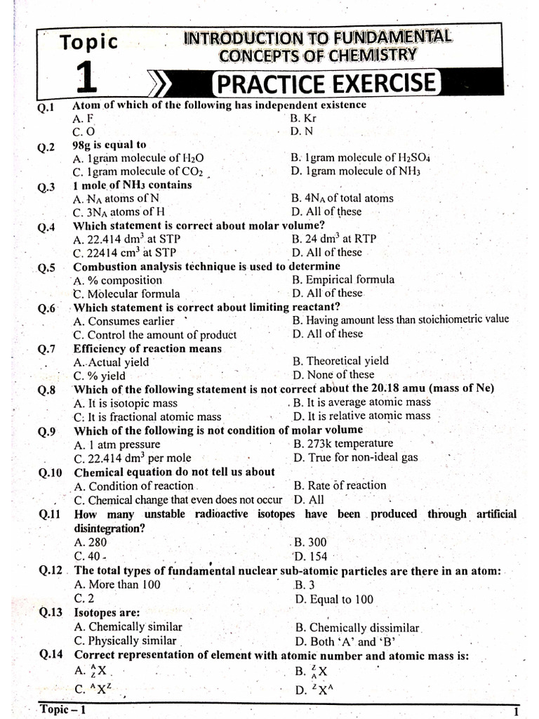 Chapter 1 Intoduction To Fundamental Concepts of Chemistry | PDF