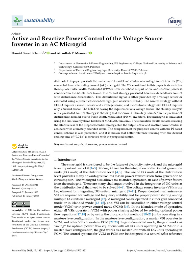 Active and Reactive Power Control of The Voltage Source | PDF | Power ...
