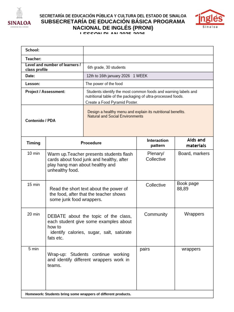 6TH Lesson Plan Week 1 January 12TH-16TH | PDF | Noun | Syntax