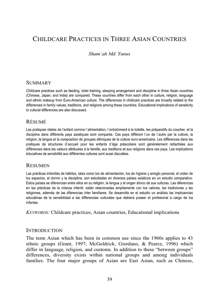 Childcare Practices in Three Asian Countries | PDF | Infants | Parenting