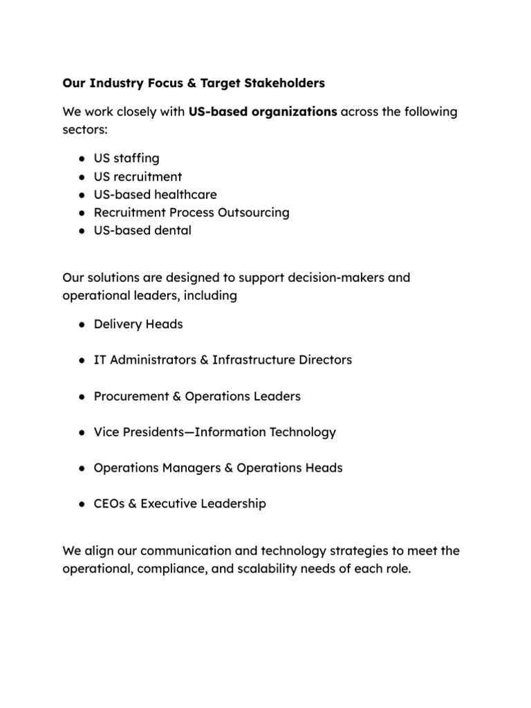 Our Industry Focus & Target Stakeholders | PDF