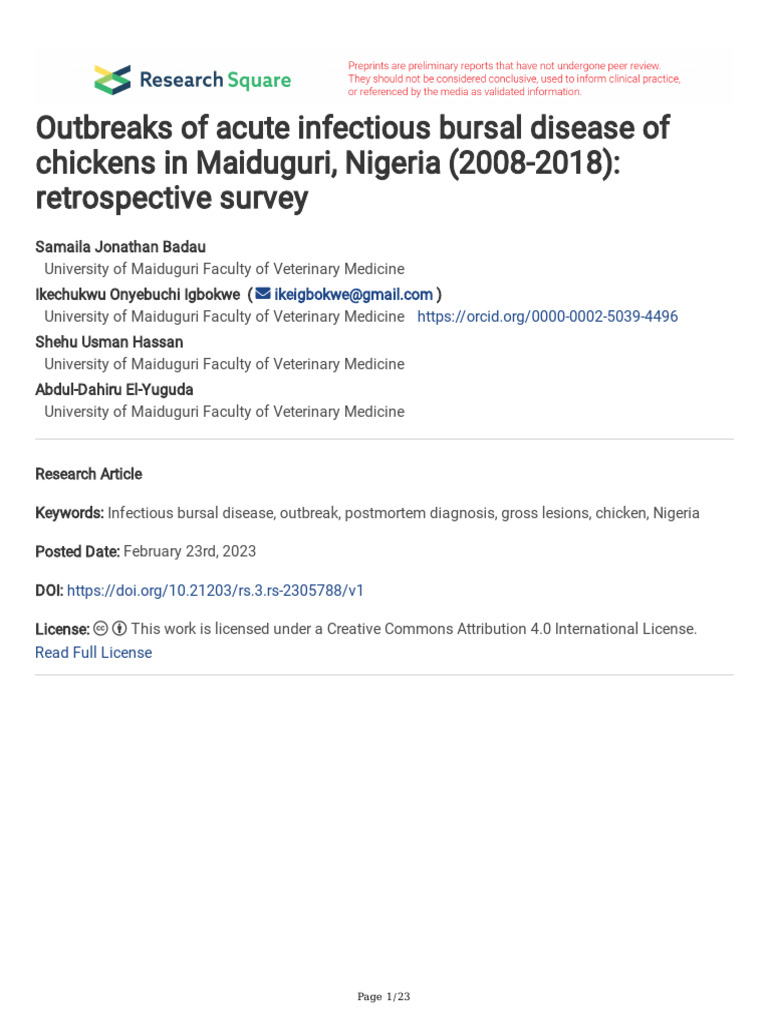 Outbreaks of Acute Infectious Bursal Disease of CH | PDF | Medicine ...