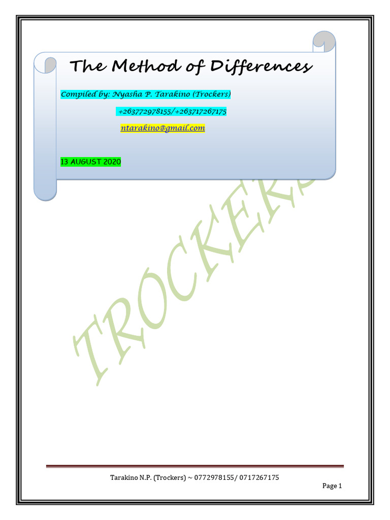 The Method of Differences Notes by Trockers | PDF | Mathematics ...