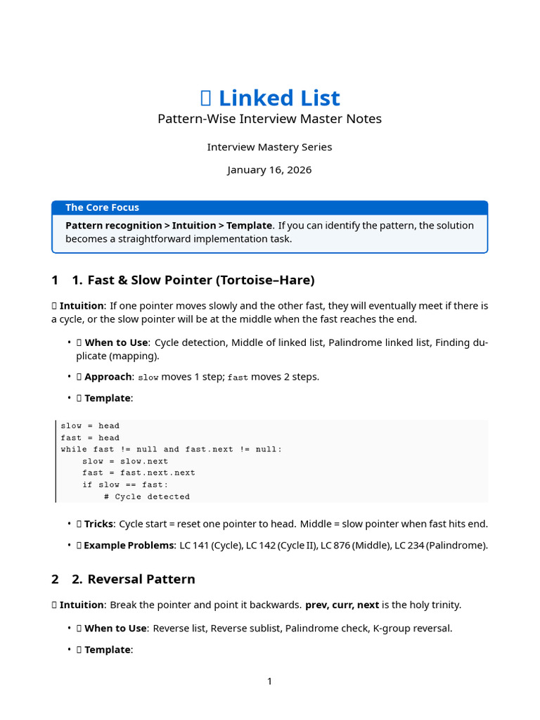 Linked List Pattern Wise Master Notes | PDF | Algorithms And Data ...