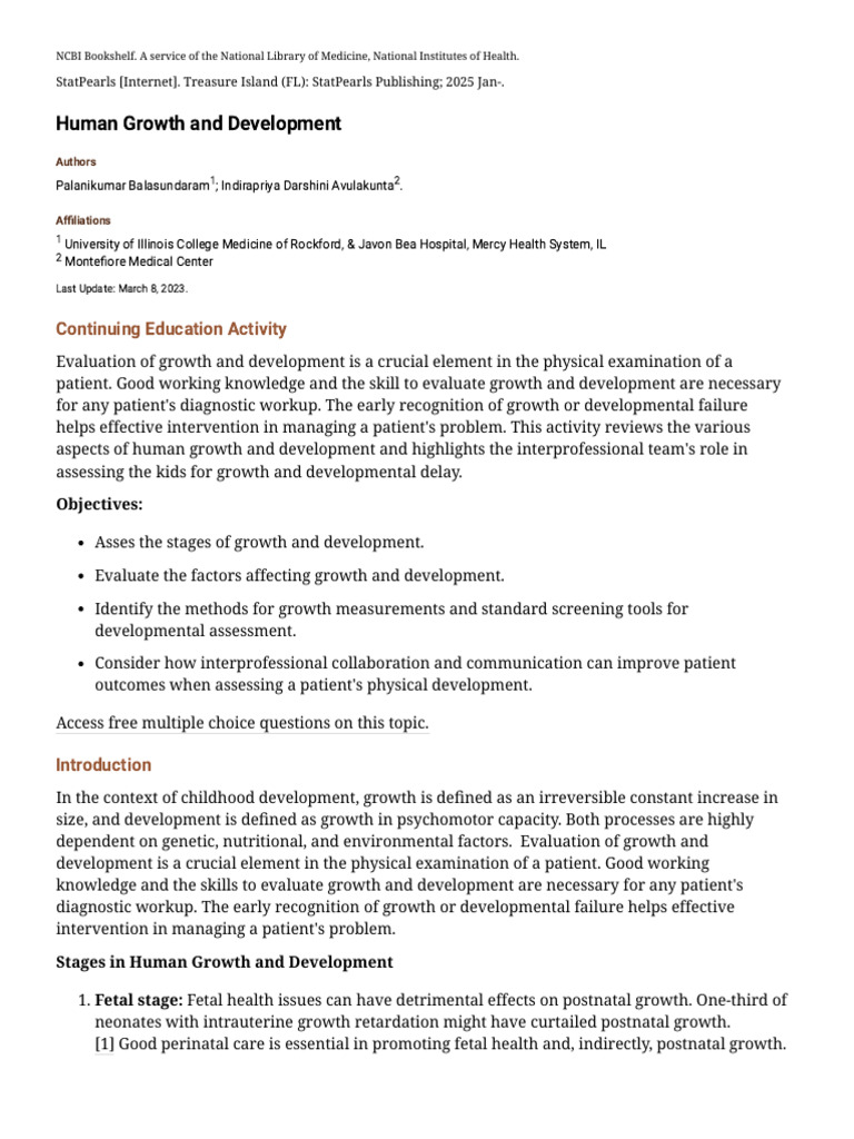 Human Growth and Development - StatPearls - NCBI Bookshelf | PDF | Body ...