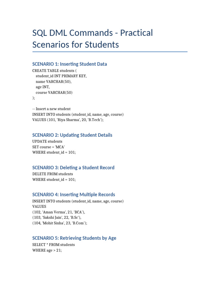 SQL DML Practical Scenarios | PDF