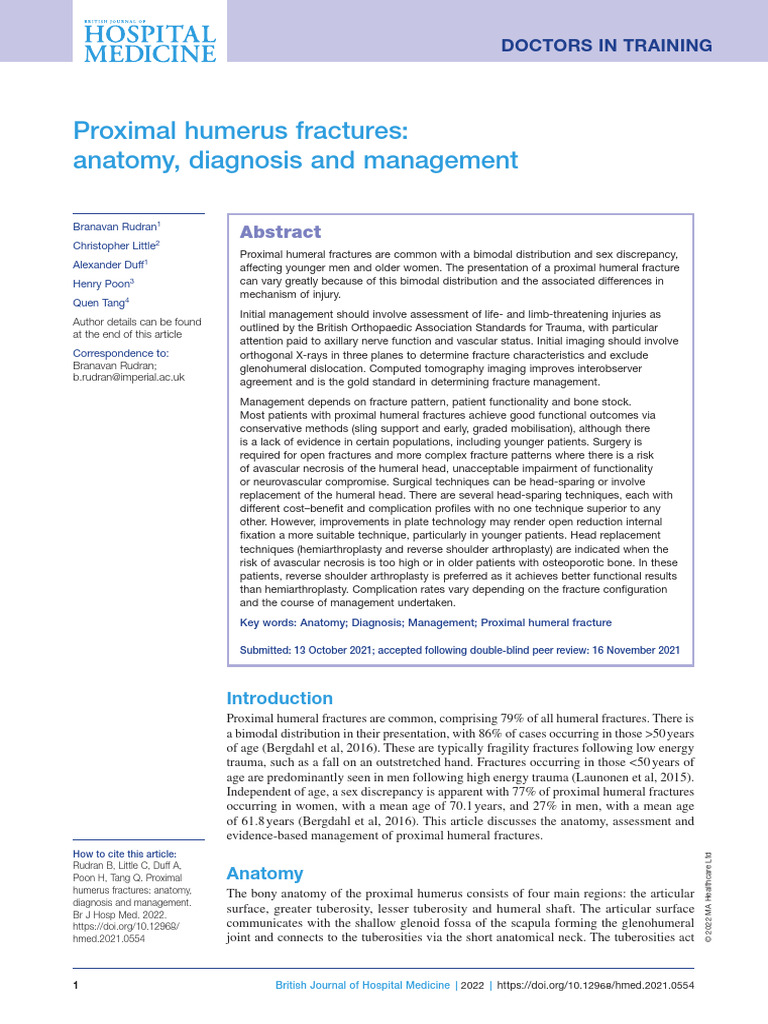 Rudran Et Al 2022 Proximal Humerus Fractures Anatomy Diagnosis and ...