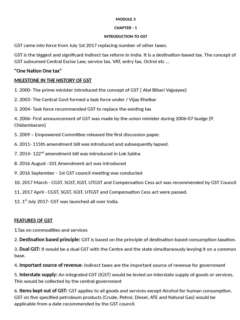 GST Notes Chapter 1 | PDF | Value Added Tax | Taxes