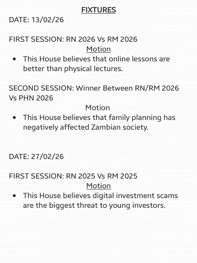Inter-Classes Debate Fixture | PDF