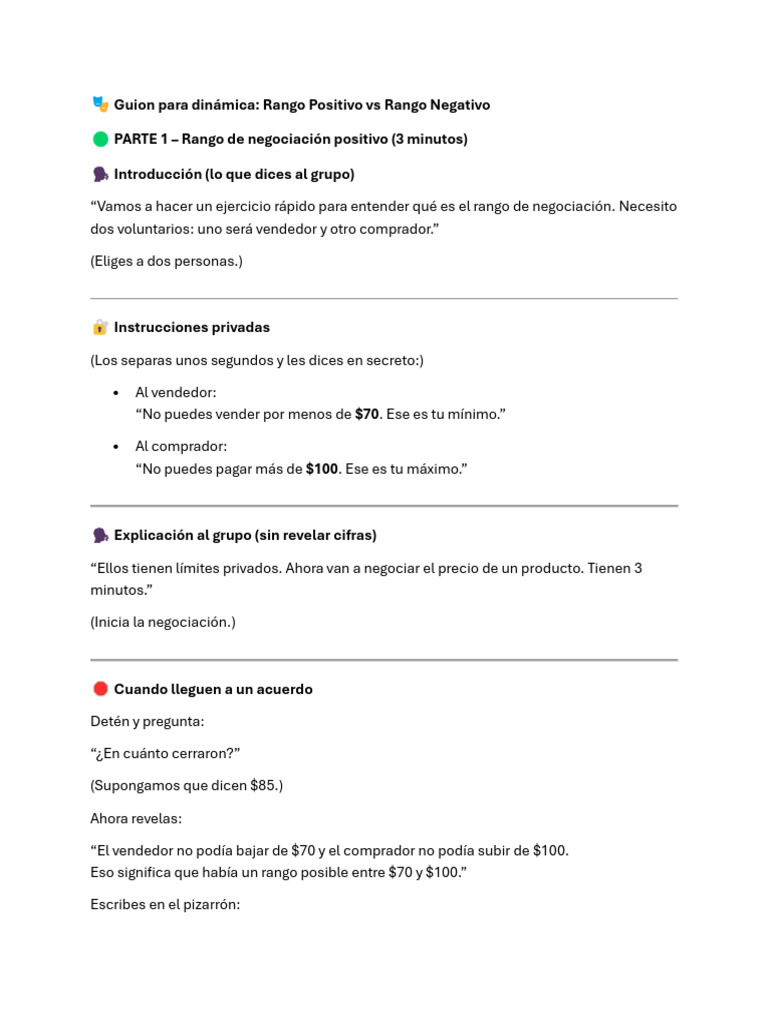 Guion para Dinámica - Rango Positivo Vs Rango Negativo | PDF