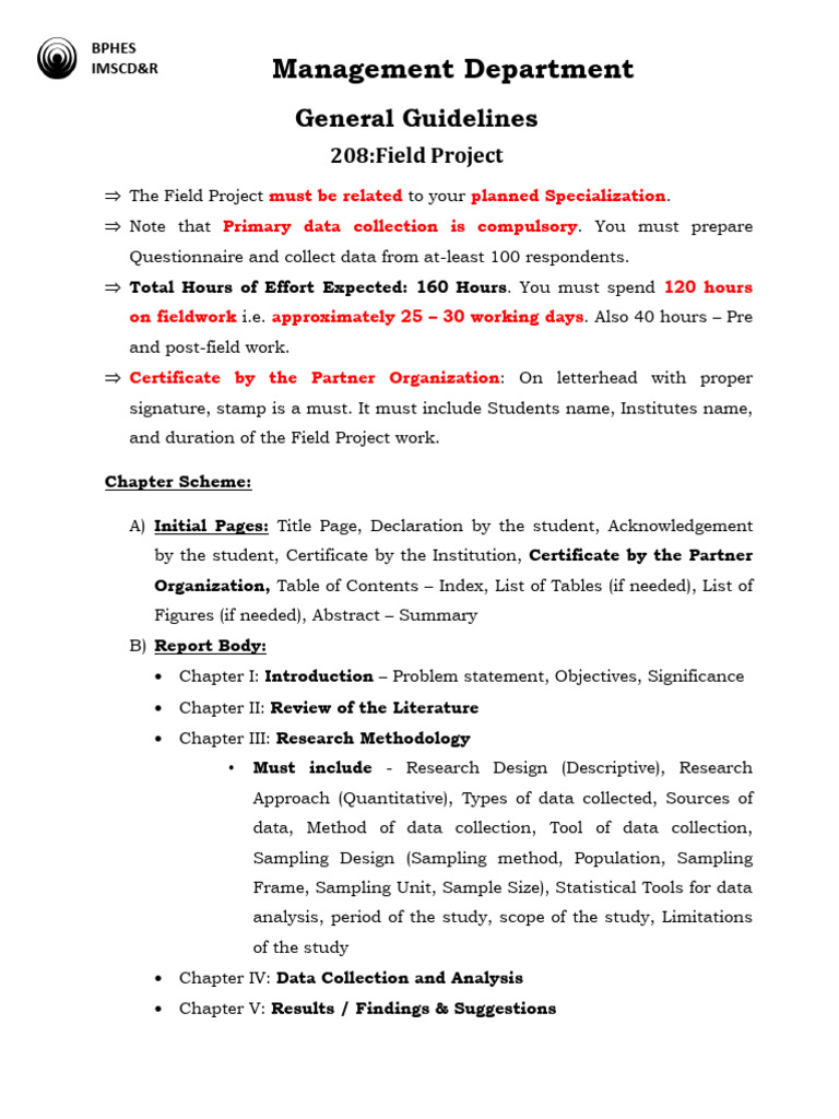 208 Field Project General Guidelines | PDF | Retail | Customer