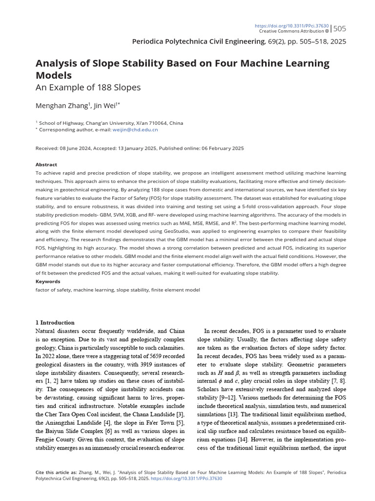 Analysis of Slope Stability Based On Four Machine Learning | PDF ...
