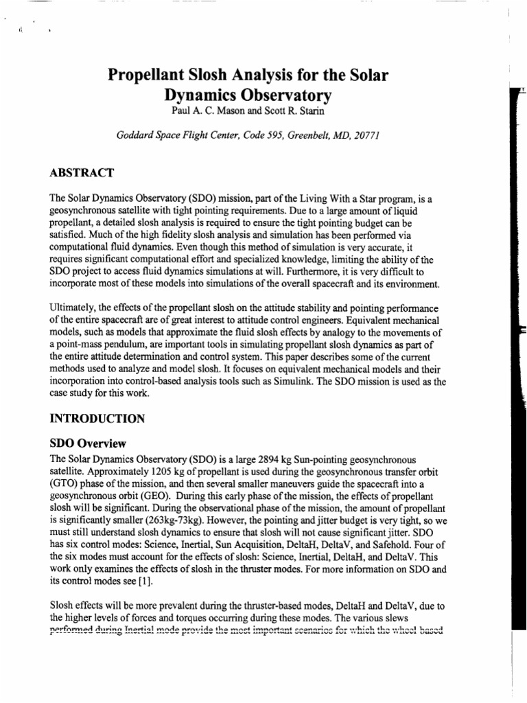 Propellant Slosh Analysis For The Solar | PDF | Partial Differential ...
