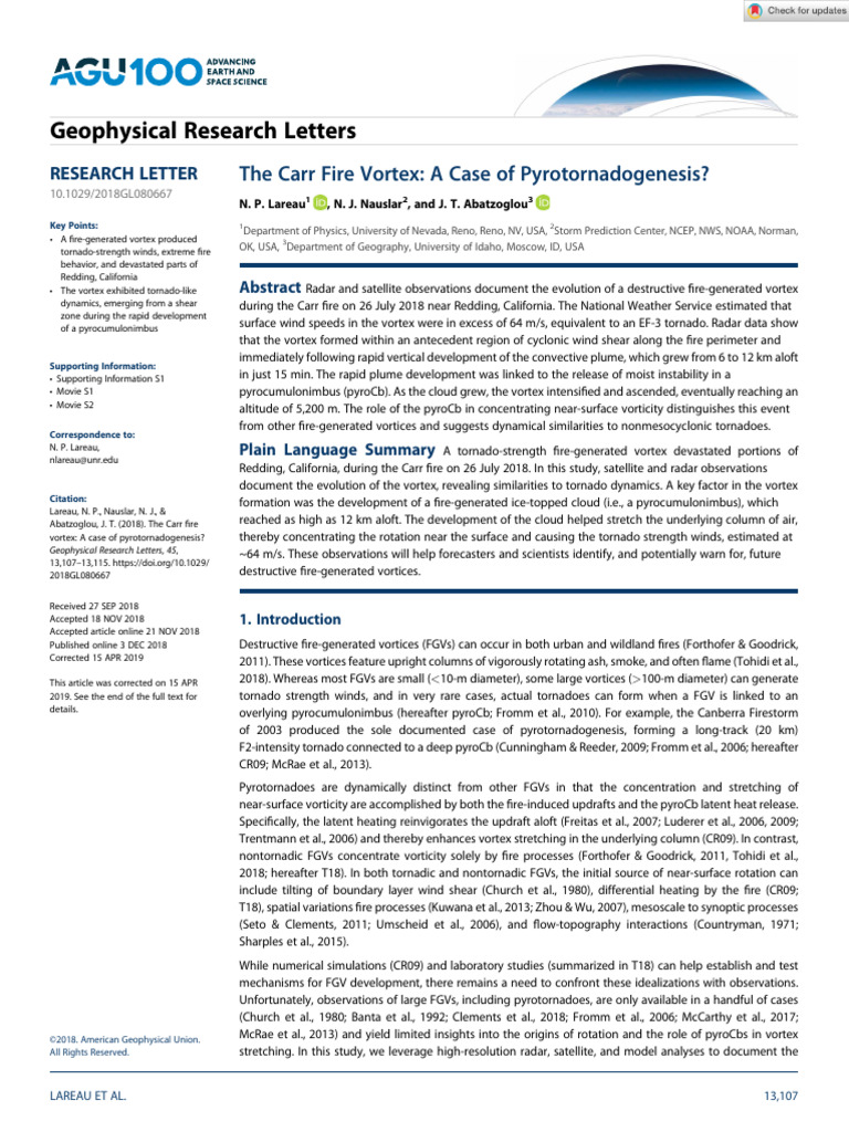 Geophysical Research Letters - 2018 - Lareau - The Carr Fire Vortex A ...