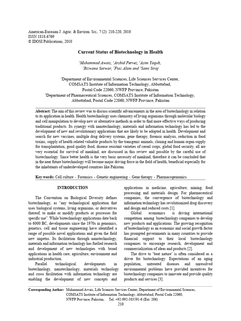 Current Status of Biotechnology in Healt | PDF