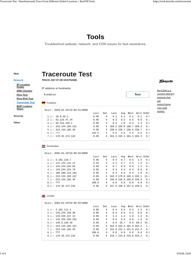 Traceroute Test To FT - Redsi.co - Simultaneously Trace From Different ...