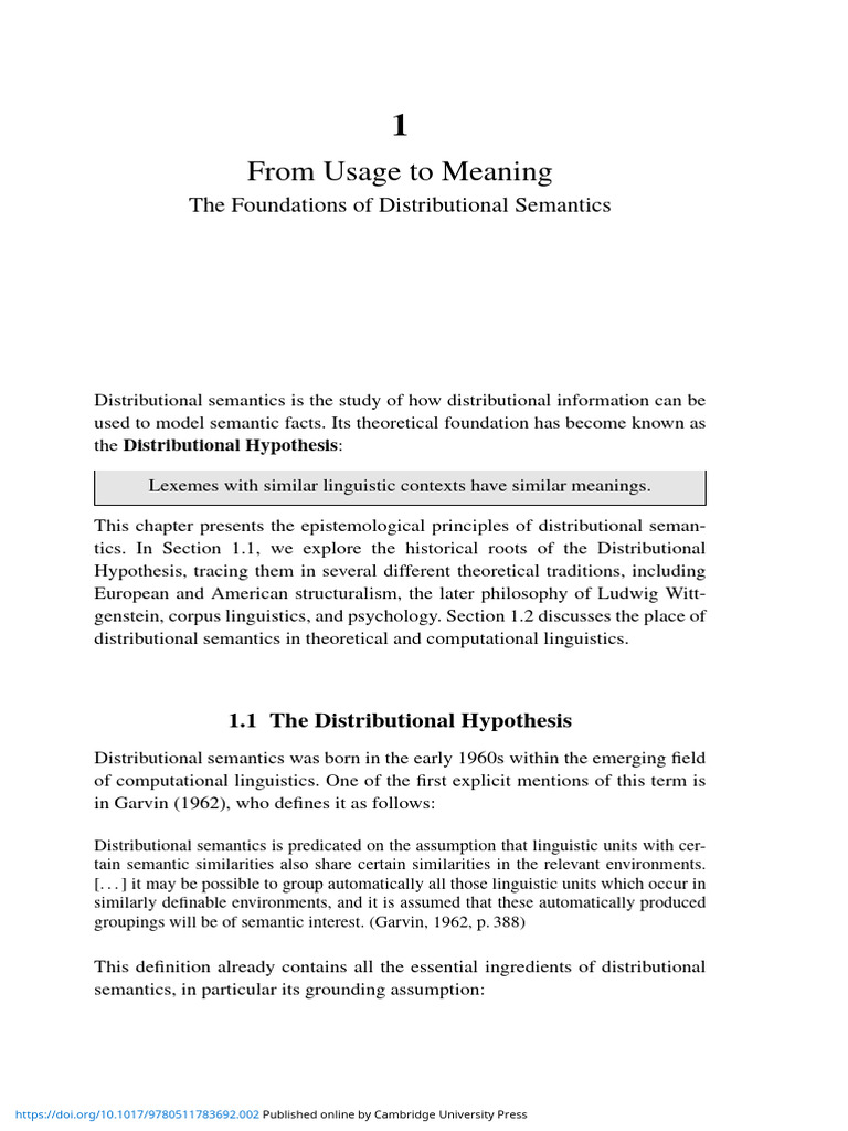 From Usage To Meaning The Foundations of Distributional Semantics | PDF ...