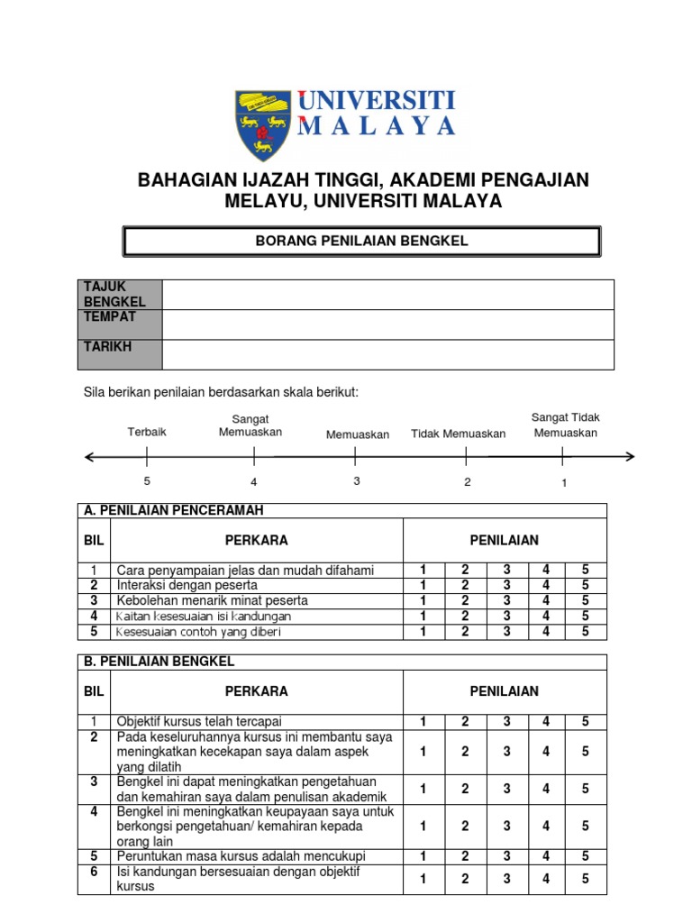 BORANG PENILAIAN BENGKEL