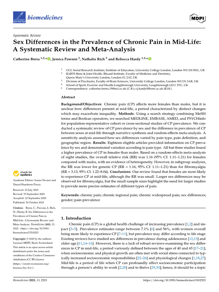 2025, Borra Et Al - Sex Differences in The Prevalence of Chronic Pain ...