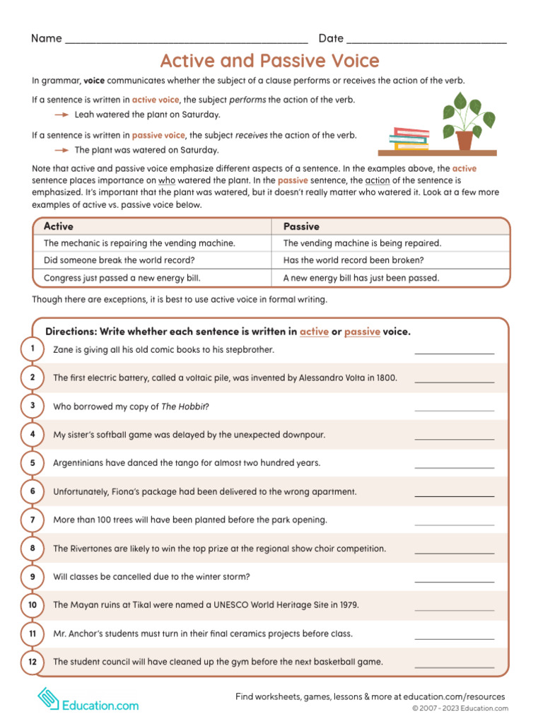 Active Vs Passive Voice Assignment | PDF | Verb | Subject (Grammar)