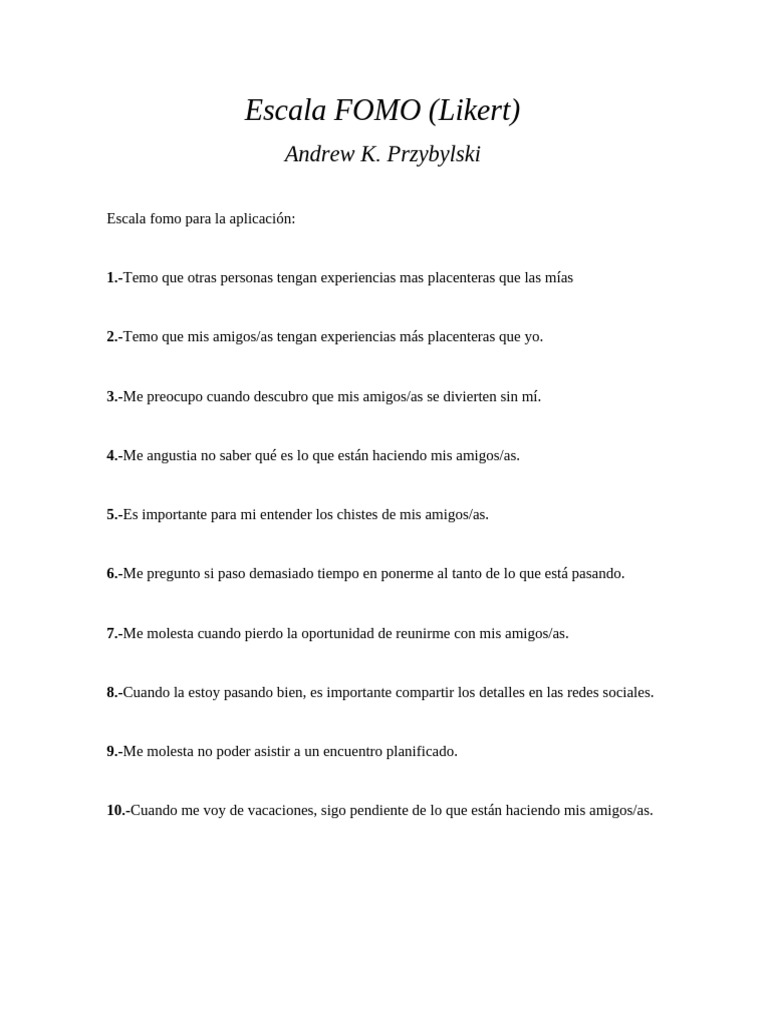 Escala FOMO | PDF