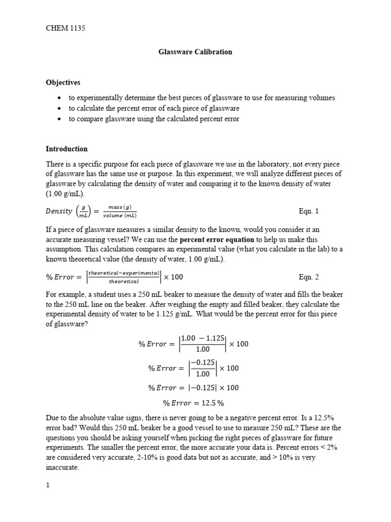 Glassware Calibration Procedure | PDF | Volume
