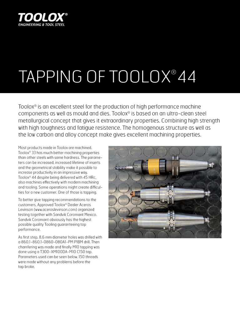 636enTooloxTapping of Toolox V12022Solodesignweb | PDF | Machining | Steel
