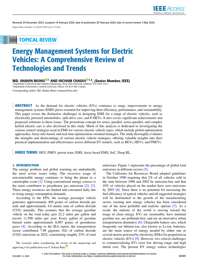 Energy Management Systems For Electric Vehicles A Comprehensive Review ...